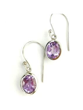 Sterling Silver Oval Lavender Amethyst Drop Earrings